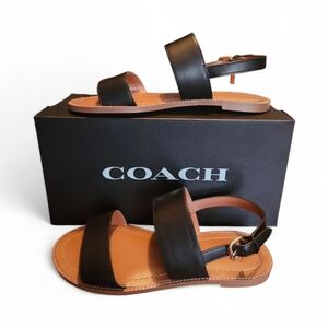 Coach Henny Black and Tan Leather Sandals